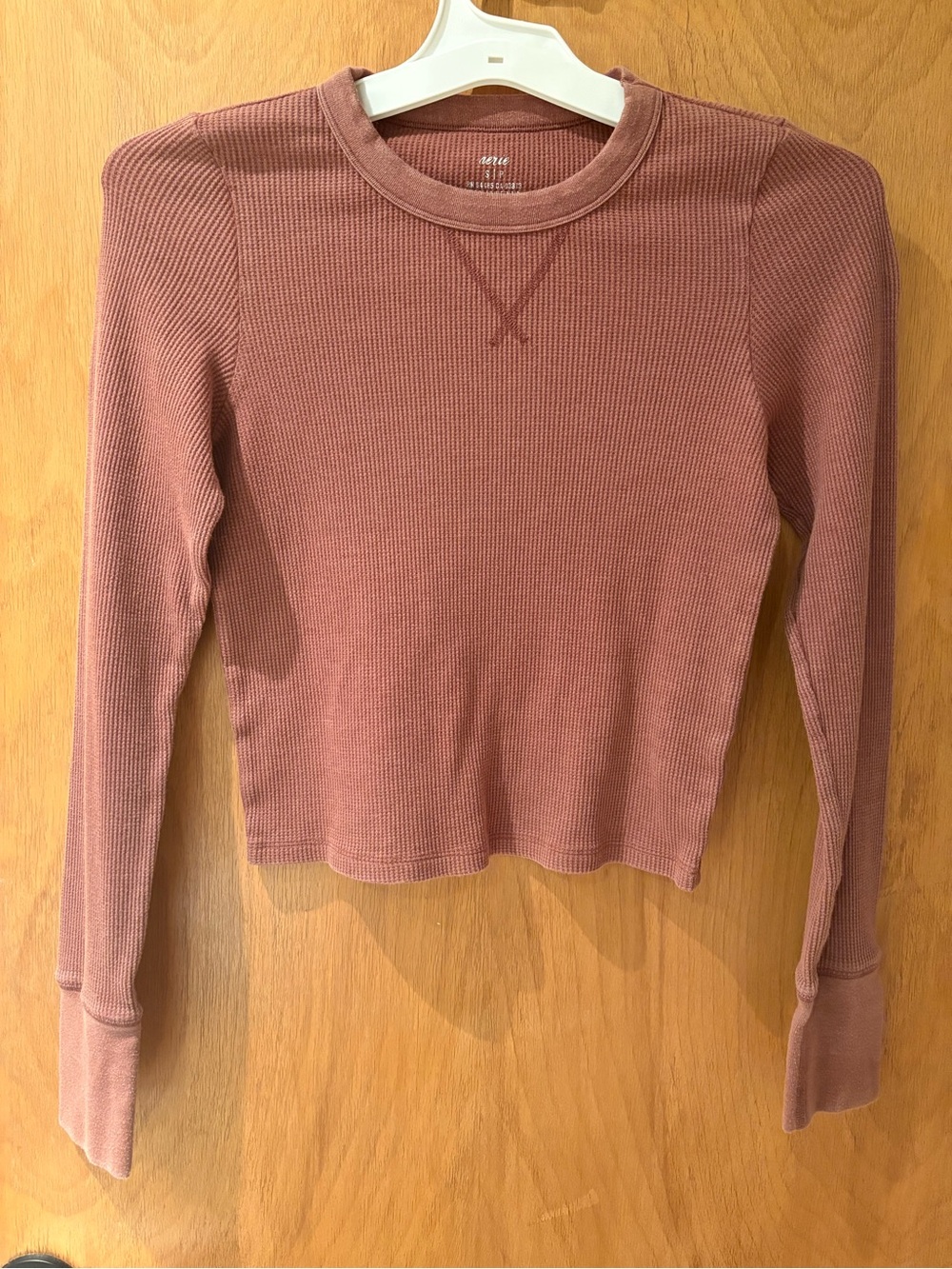 aerie Waffle Long-Sleeve Tee in Dusty Rose